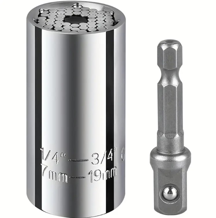 3/8" Sq Dr Universal Socket 7-19mm – Self-Adjusting Magic Grip for Hex Bolts, Nuts & Fasteners | Chrome Vanadium Steel, 54 Spring Pins | Drill/Ratchet Compatible, UAE Auto Workshop Tool